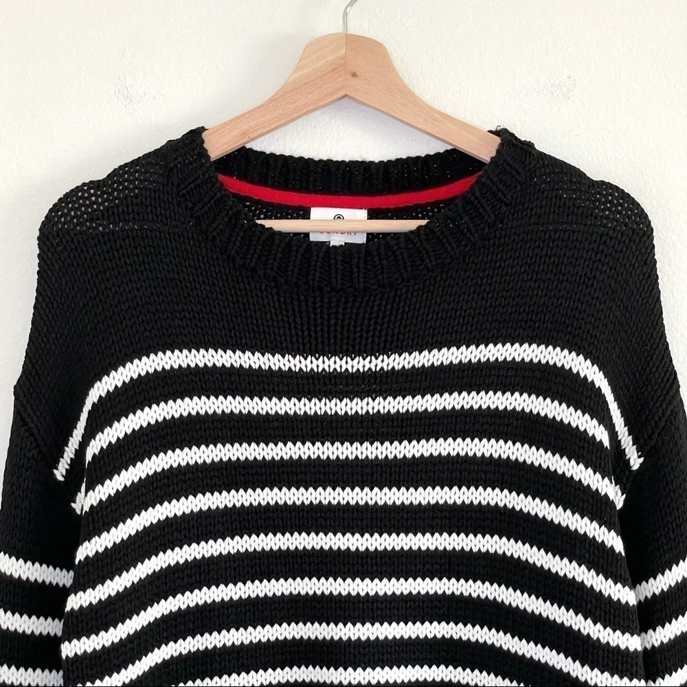Sundry Wool Blend Relaxed Knit Pullover Sweater Black White Stripe Small